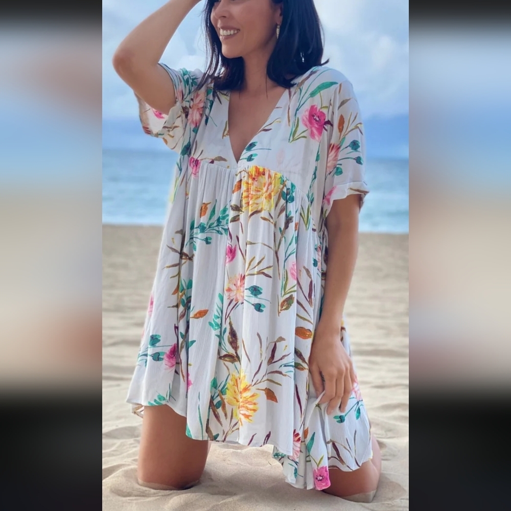 By Together Floral Mini Dress in Cream and Pink - Picture 1 of 13